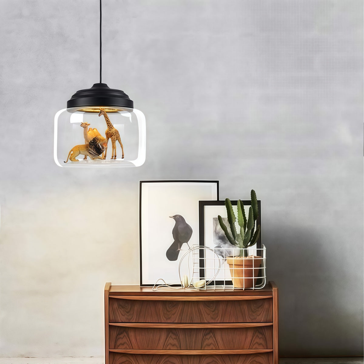 Creative Bell Jar Glass Pendant Light – Clear Zoo-Inspired Hanging Lamp